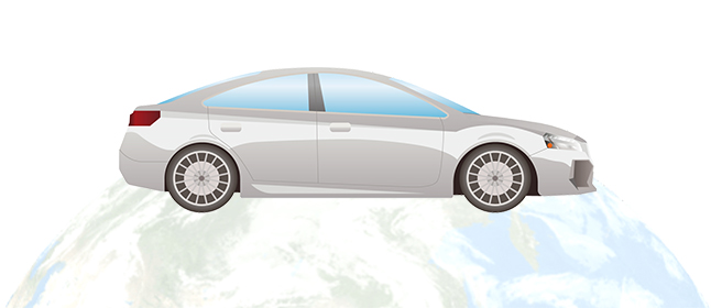 地球の上に自動車のイラスト